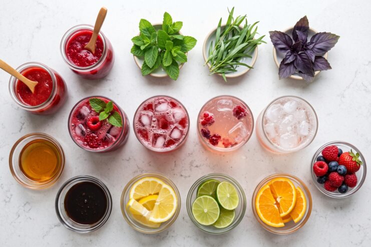 Ingredientes naturales para preparar bebidas infantiles Ingredientes para limonadas infantiles caseras: frutos rojos, cítricos, hierbas frescas y jarabes naturales